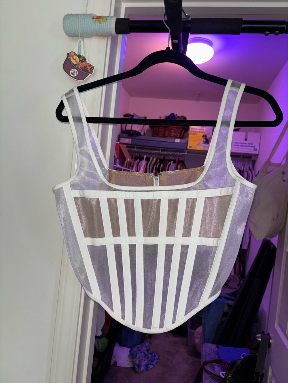 Dion Lee Lavender and White Structured Mesh Corset Tank